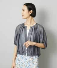 FMBHD05240 MICHEL KLEIN(ミッシェルクラン) [セットアップ対応]デニムライク ギャザーブラウス ネイビー