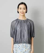 FMBHD05240 MICHEL KLEIN(ミッシェルクラン) [セットアップ対応]デニムライク ギャザーブラウス ネイビー