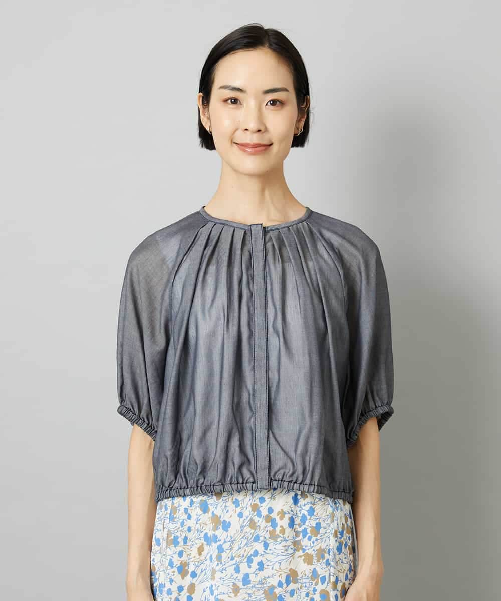 FMBHD05240 MICHEL KLEIN(ミッシェルクラン) [セットアップ対応]デニムライク ギャザーブラウス ネイビー