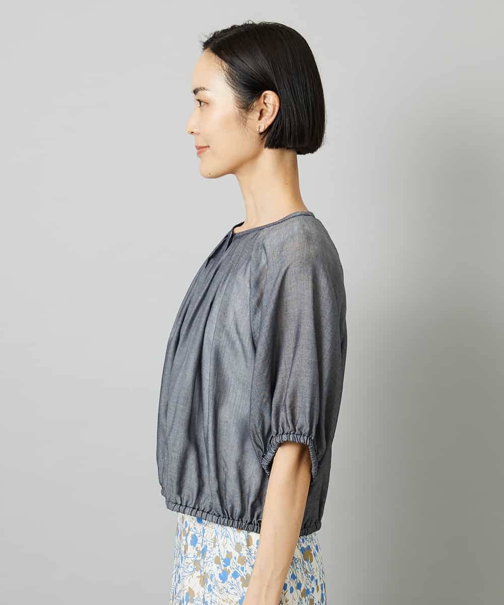 FMBHD05240 MICHEL KLEIN(ミッシェルクラン) [セットアップ対応]デニムライク ギャザーブラウス ネイビー