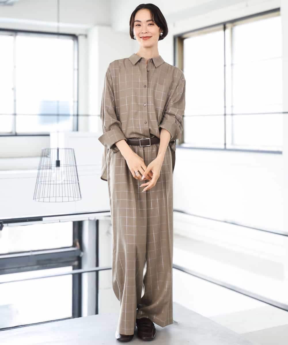 FMBJD01280 MICHEL KLEIN(ミッシェルクラン) [セットアップ対応]ラメチェックオーバーシャツ ベージュ