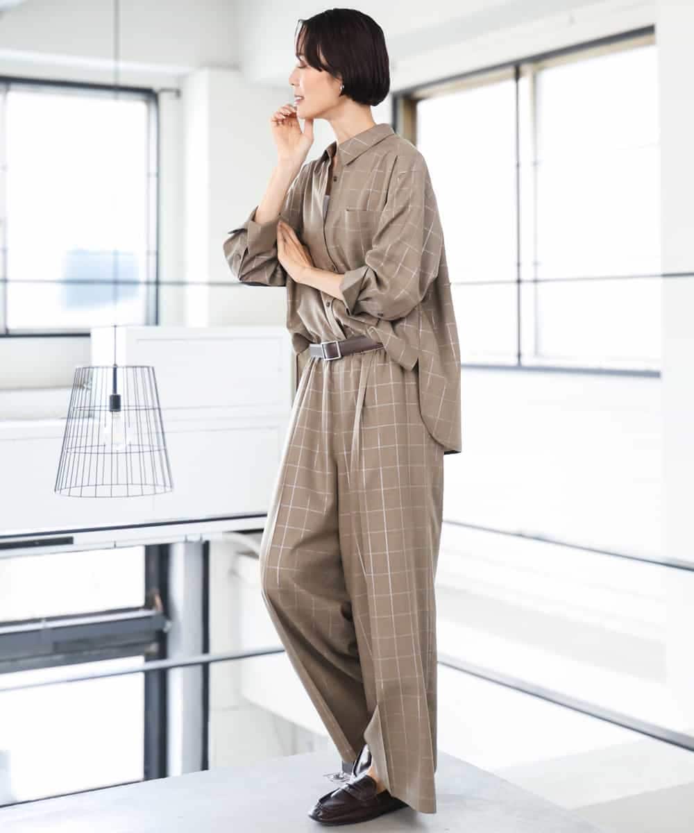 FMBJD01280 MICHEL KLEIN(ミッシェルクラン) [セットアップ対応]ラメチェックオーバーシャツ ベージュ
