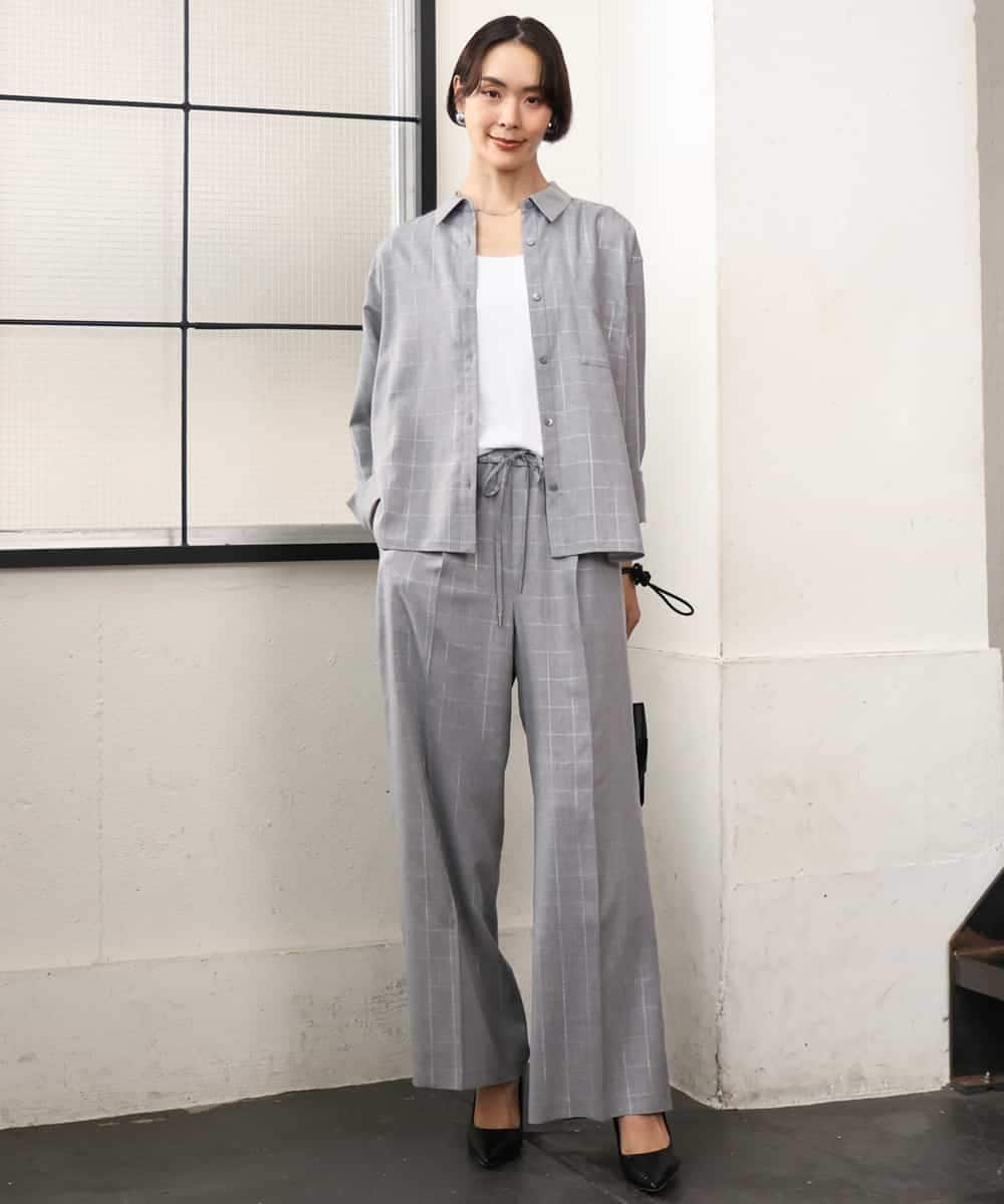 FMBJD01280 MICHEL KLEIN(ミッシェルクラン) [セットアップ対応]ラメチェックオーバーシャツ ベージュ