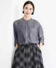 FMBJD02260 MICHEL KLEIN(ミッシェルクラン) シアーシャンブレーバンドカラーシャツ ネイビー