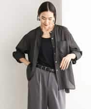 FMBJD02260 MICHEL KLEIN(ミッシェルクラン) シアーシャンブレーバンドカラーシャツ ブラック