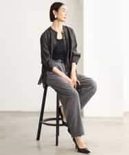FMBJD02260 MICHEL KLEIN(ミッシェルクラン) シアーシャンブレーバンドカラーシャツ ブラック