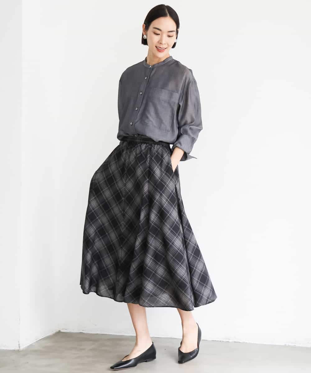 FMBJD02260 MICHEL KLEIN(ミッシェルクラン) シアーシャンブレーバンドカラーシャツ ブラック
