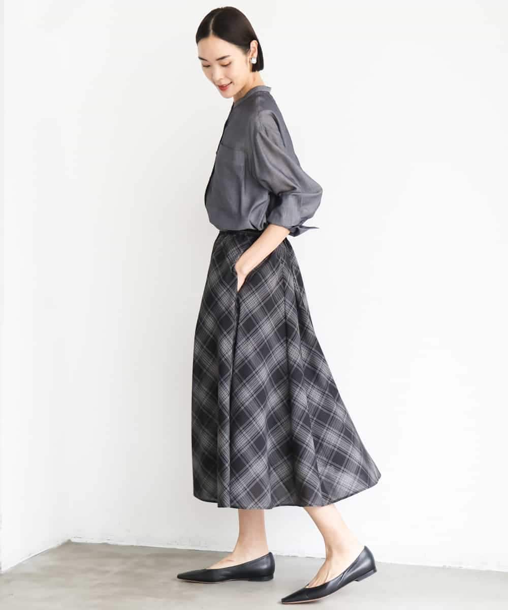 FMBJD02260 MICHEL KLEIN(ミッシェルクラン) シアーシャンブレーバンドカラーシャツ ブラック