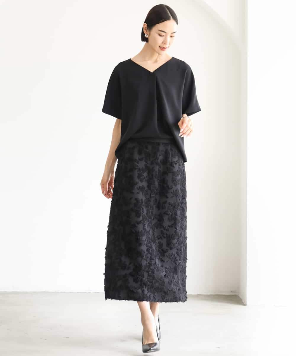 FMBJD03200 MICHEL KLEIN(ミッシェルクラン) [セットアップ対応]Vネックフレアブラウス ブラック