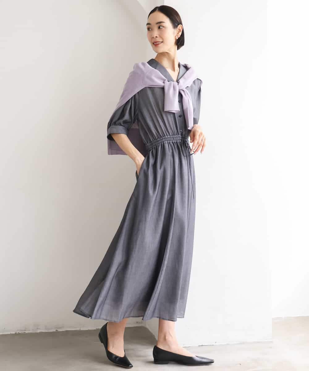 FMEJD02380 MICHEL KLEIN(ミッシェルクラン) デニムライクシャツワンピース ネイビー