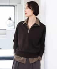 FMFAG32240 MICHEL KLEIN(ミッシェルクラン) ハーフジップニットプルオーバー ブラウン