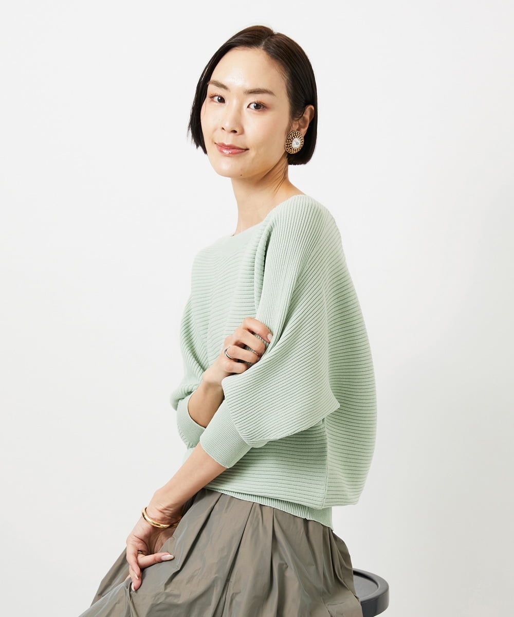 FMFDD17190 MICHEL KLEIN(ミッシェルクラン) [定番人気]ホールガーメント(R)ドルマンスリーブニット グリーン