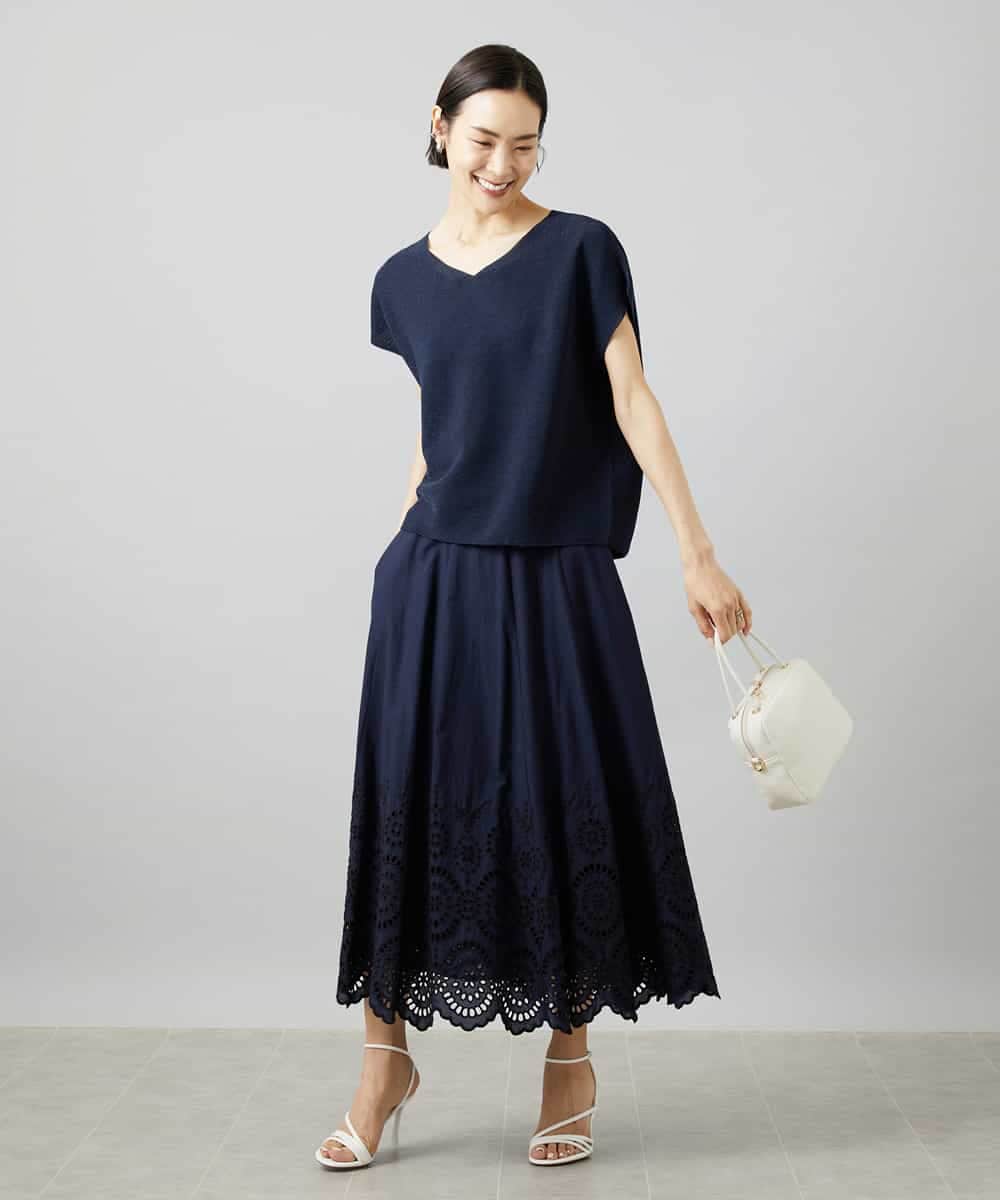 FMFGD02190 MICHEL KLEIN(ミッシェルクラン) ホールガーメント(R)Vネックラメニット パープル