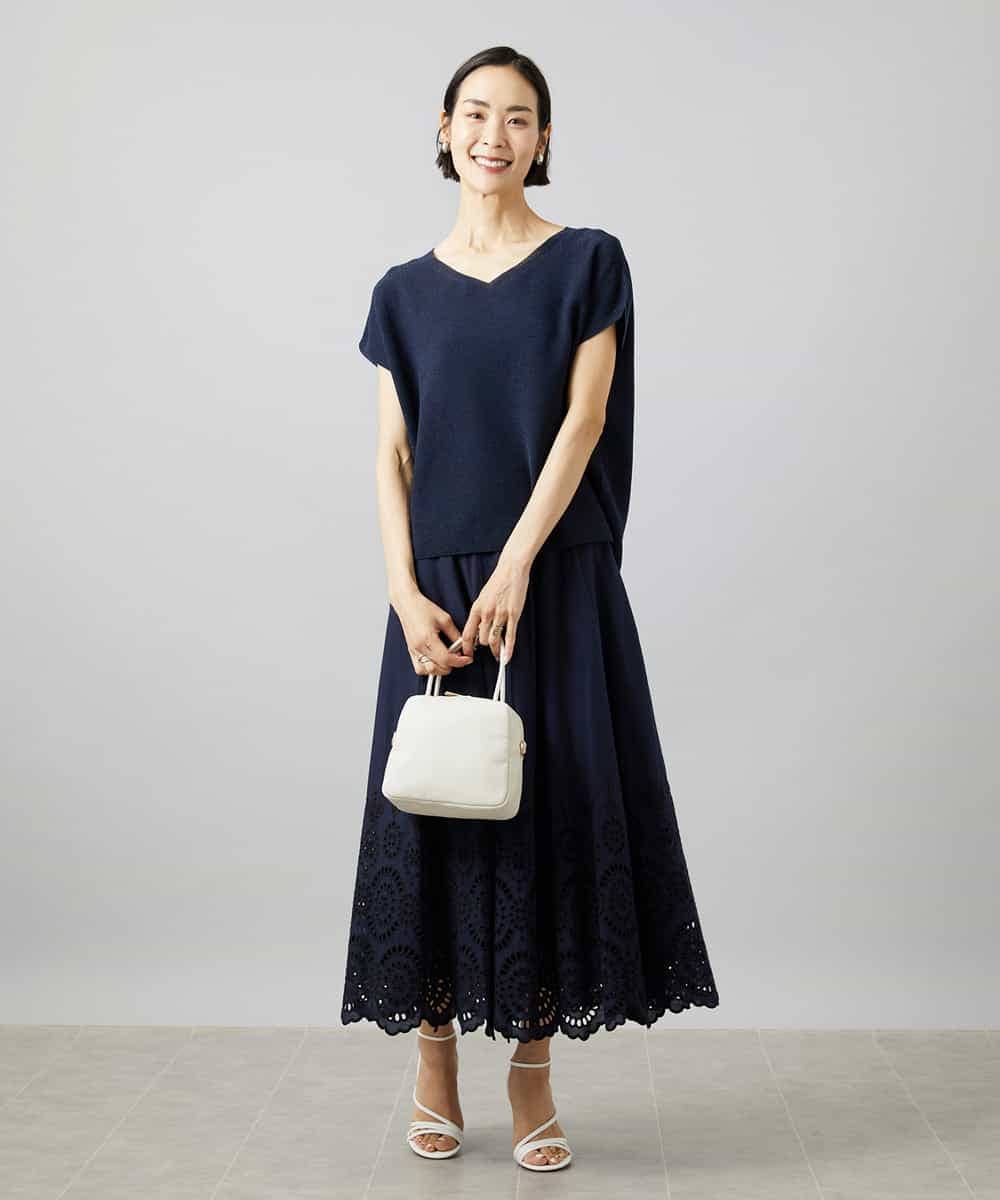 FMFGD02190 MICHEL KLEIN(ミッシェルクラン) ホールガーメント(R)Vネックラメニット パープル