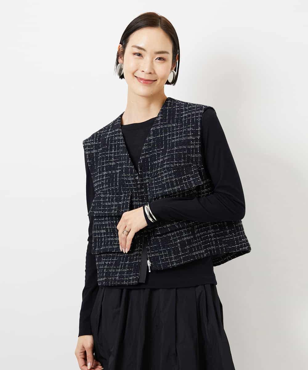 FMKGD12130 MICHEL KLEIN(ミッシェルクラン) シアークルーネック ロングスリーブ プルオーバー ブラック