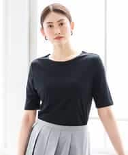 FMKGD20150 MICHEL KLEIN(ミッシェルクラン) [遮熱効果素材]ステッチレス五分袖プルオーバー ブラック