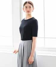 FMKGD20150 MICHEL KLEIN(ミッシェルクラン) [遮熱効果素材]ステッチレス五分袖プルオーバー ブラック