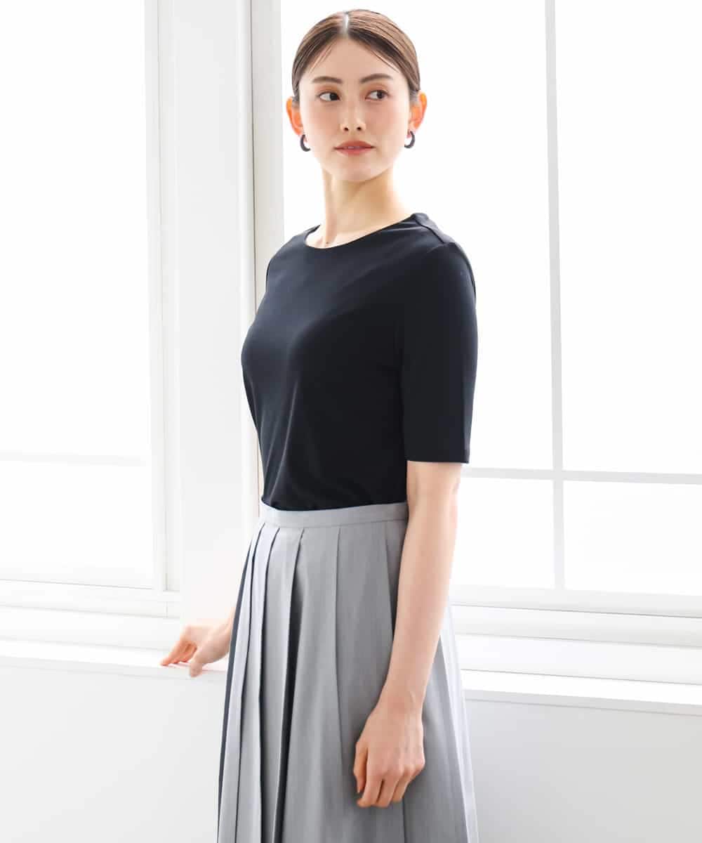 FMKGD20150 MICHEL KLEIN(ミッシェルクラン) [遮熱効果素材]ステッチレス五分袖プルオーバー ブラック