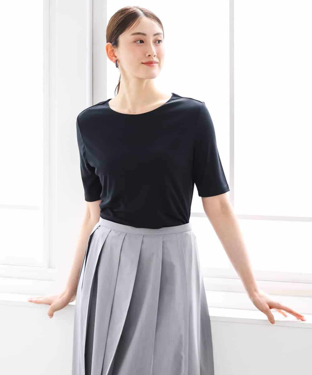FMKGD20150 MICHEL KLEIN(ミッシェルクラン) [遮熱効果素材]ステッチレス五分袖プルオーバー ブラック