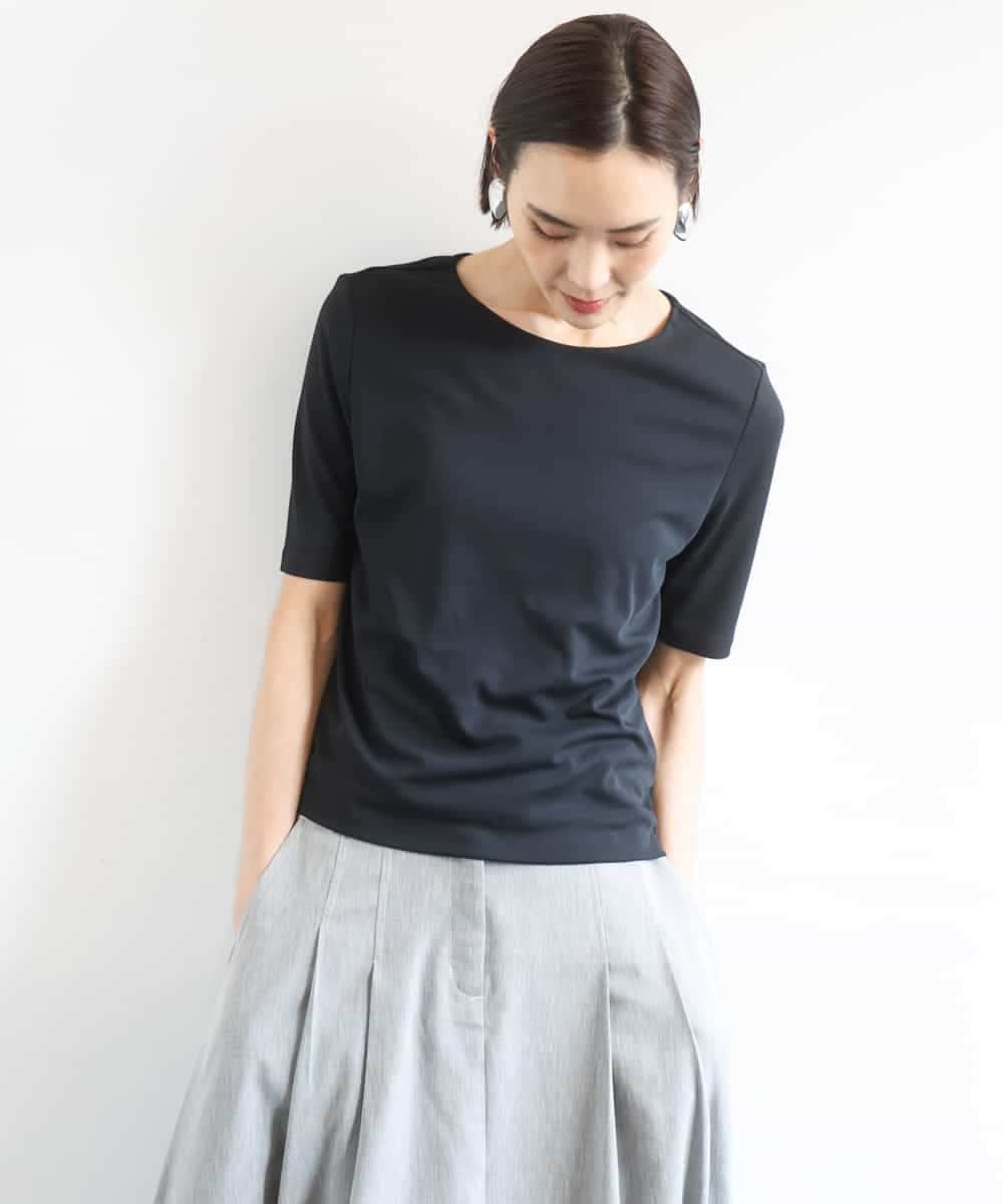 FMKGD20150 MICHEL KLEIN(ミッシェルクラン) [遮熱効果素材]ステッチレス五分袖プルオーバー ブラック