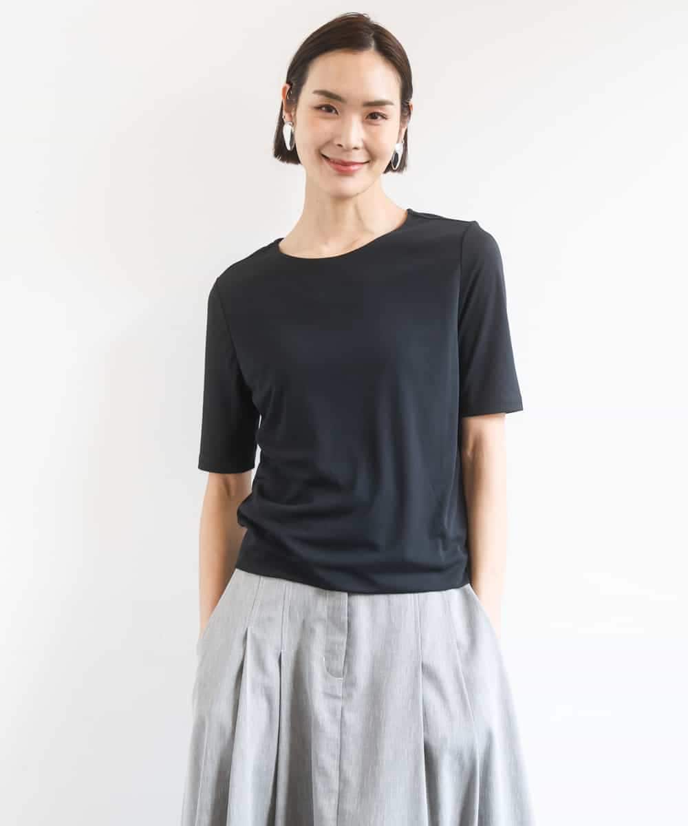 FMKGD20150 MICHEL KLEIN(ミッシェルクラン) [遮熱効果素材]ステッチレス五分袖プルオーバー ブラック