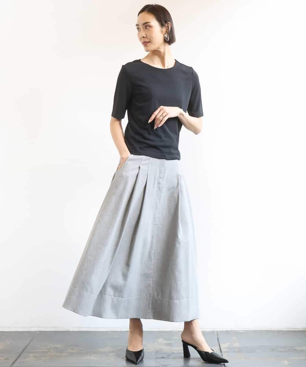 FMKGD20150 MICHEL KLEIN(ミッシェルクラン) [遮熱効果素材]ステッチレス五分袖プルオーバー ブラック