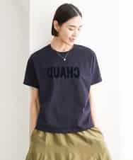 FMKJD20120 MICHEL KLEIN(ミッシェルクラン) フロッキーロゴTシャツ ネイビー
