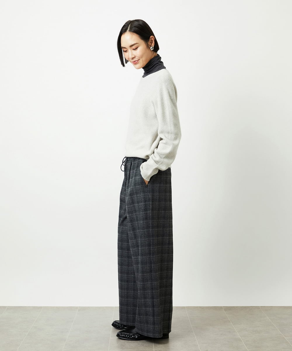 FMLAD13260 MICHEL KLEIN(ミッシェルクラン) 2WAYストレッチチェックワイドパンツ ライトグレー