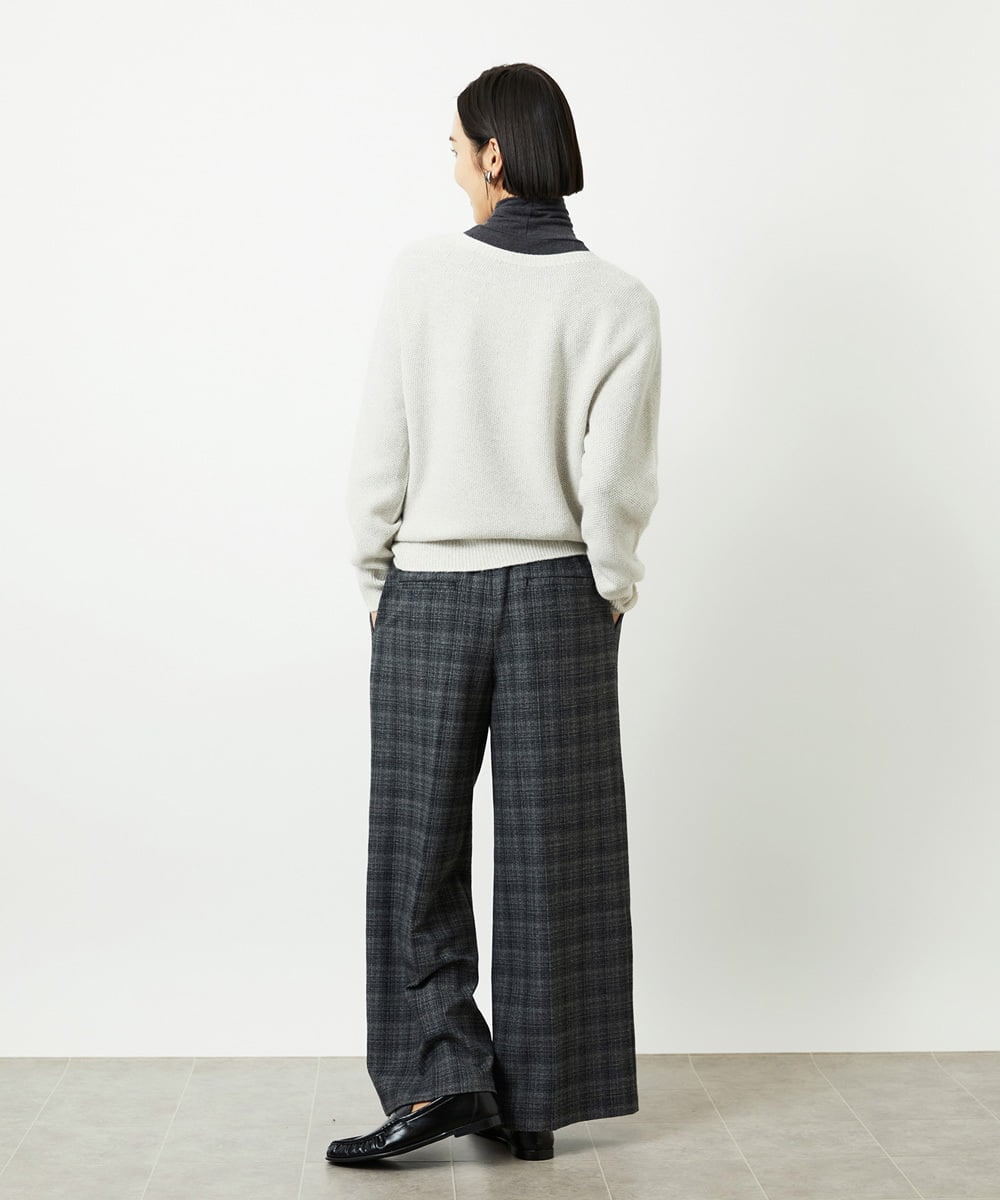 FMLAD13260 MICHEL KLEIN(ミッシェルクラン) 2WAYストレッチチェックワイドパンツ ライトグレー