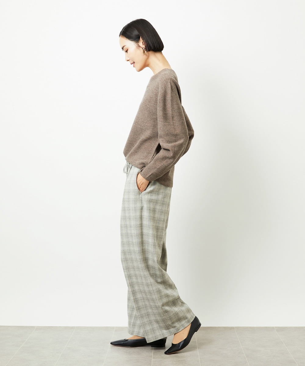 FMLAD13260 MICHEL KLEIN(ミッシェルクラン) 2WAYストレッチチェックワイドパンツ ライトグレー