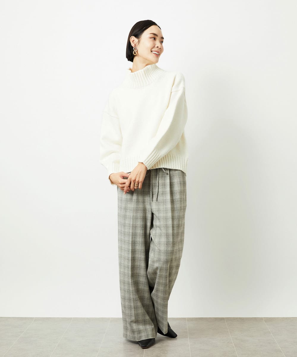 FMLAD13260 MICHEL KLEIN(ミッシェルクラン) 2WAYストレッチチェックワイドパンツ ライトグレー
