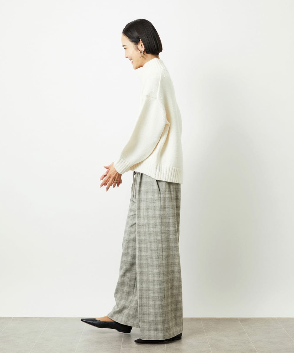 FMLAD13260 MICHEL KLEIN(ミッシェルクラン) 2WAYストレッチチェックワイドパンツ ライトグレー
