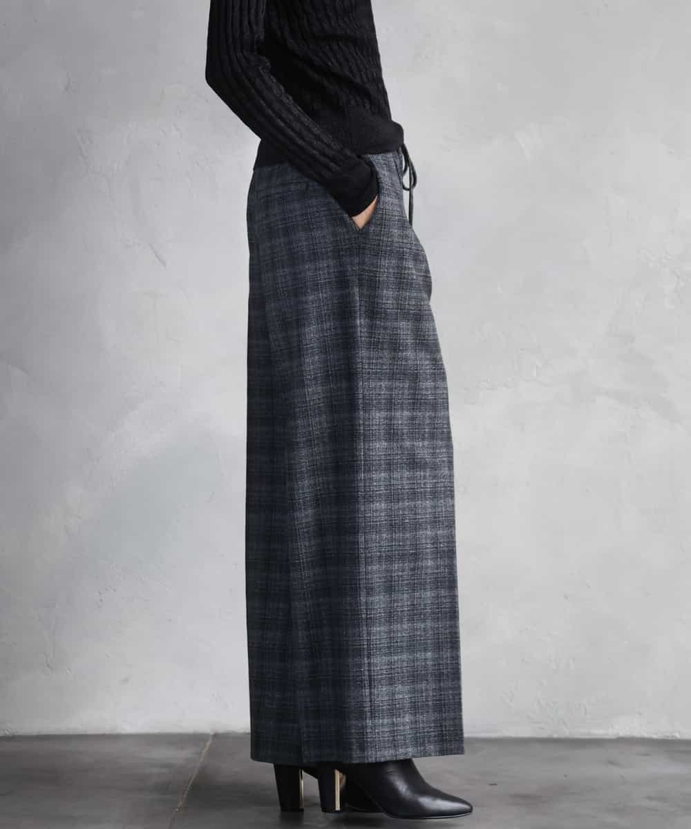 FMLAD13260 MICHEL KLEIN(ミッシェルクラン) 2WAYストレッチチェックワイドパンツ ライトグレー