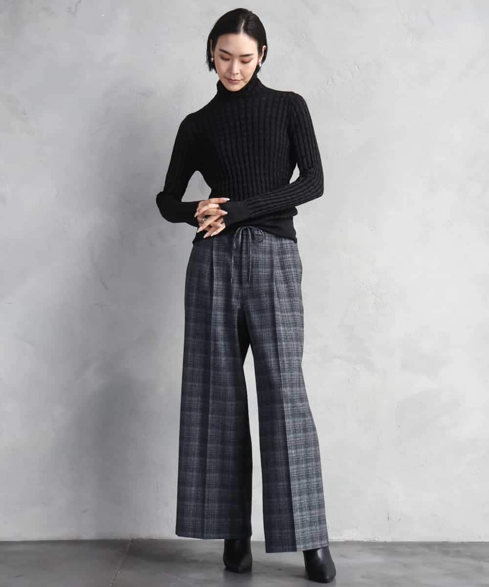 FMLAD13260 MICHEL KLEIN(ミッシェルクラン) 2WAYストレッチチェックワイドパンツ ライトグレー