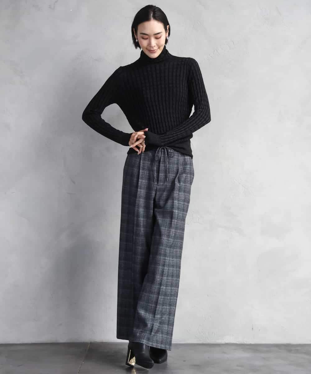 FMLAD13260 MICHEL KLEIN(ミッシェルクラン) 2WAYストレッチチェックワイドパンツ ライトグレー