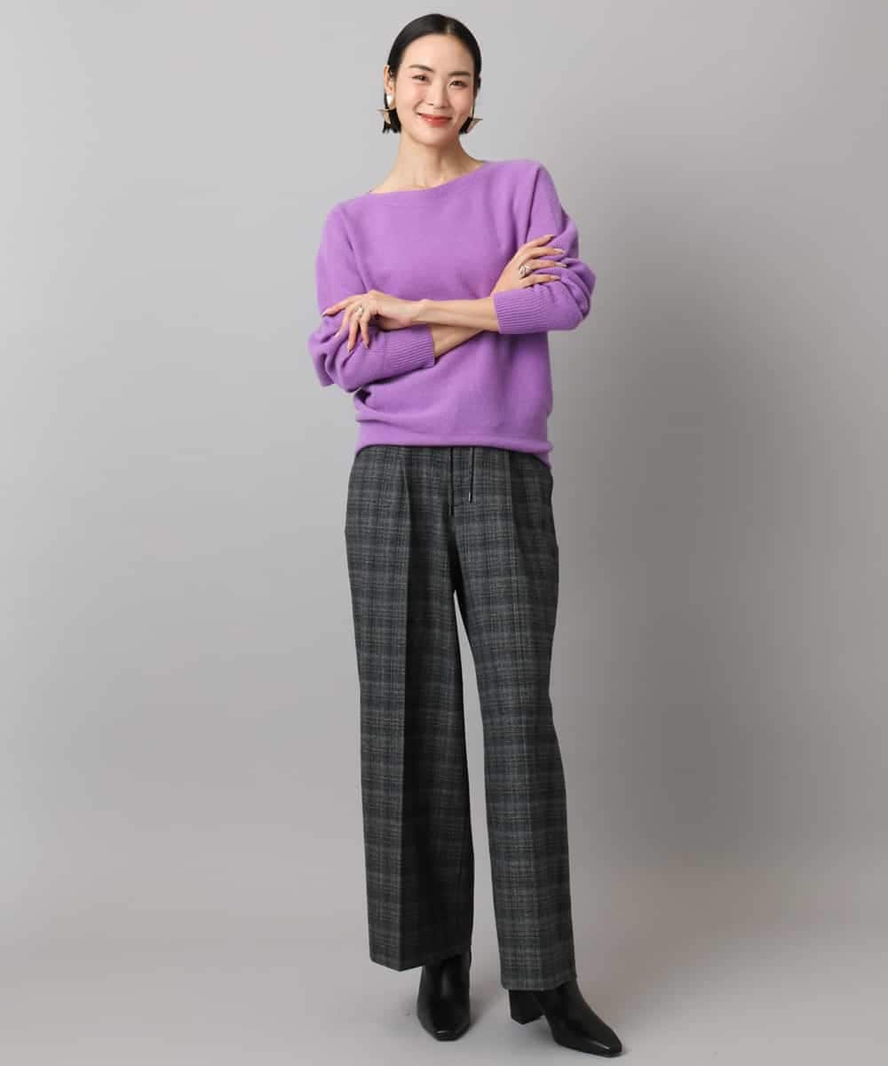 FMLAD13260 MICHEL KLEIN(ミッシェルクラン) 2WAYストレッチチェックワイドパンツ ライトグレー