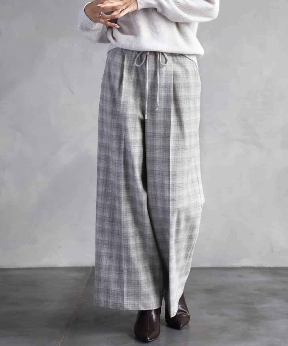 FMLAD13260 MICHEL KLEIN(ミッシェルクラン) 2WAYストレッチチェックワイドパンツ ライトグレー