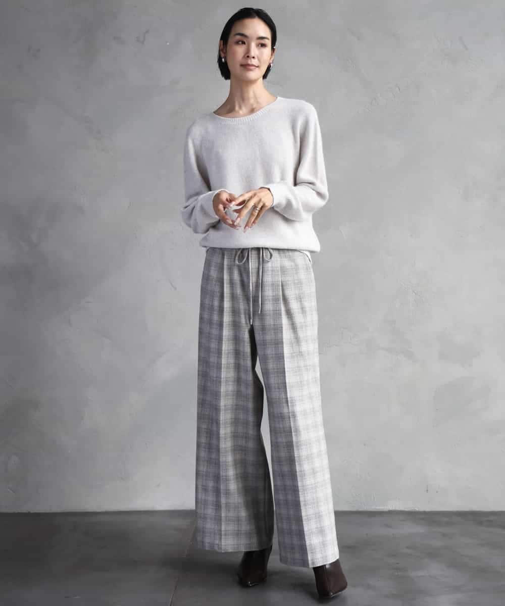 FMLAD13260 MICHEL KLEIN(ミッシェルクラン) 2WAYストレッチチェックワイドパンツ ライトグレー