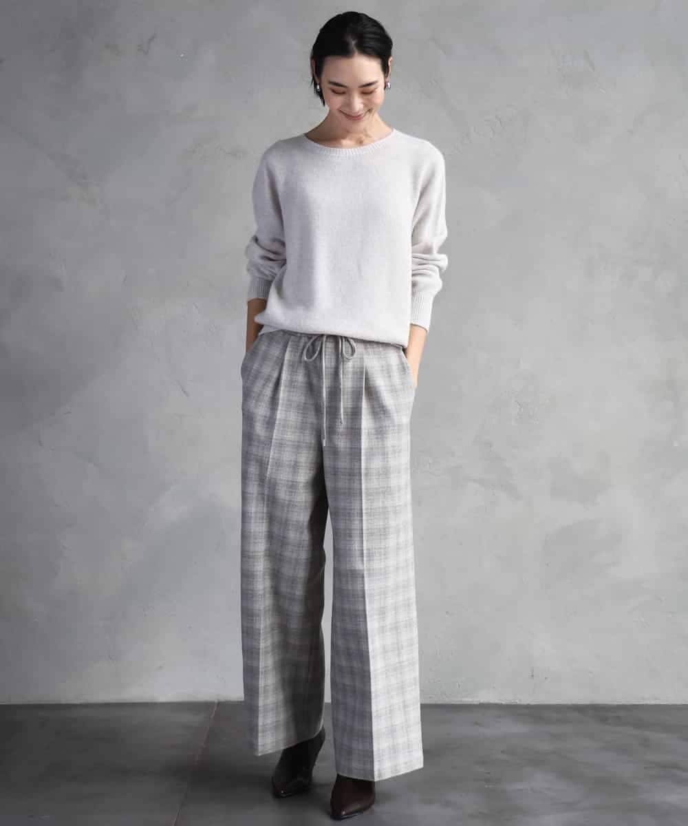 FMLAD13260 MICHEL KLEIN(ミッシェルクラン) 2WAYストレッチチェックワイドパンツ ライトグレー