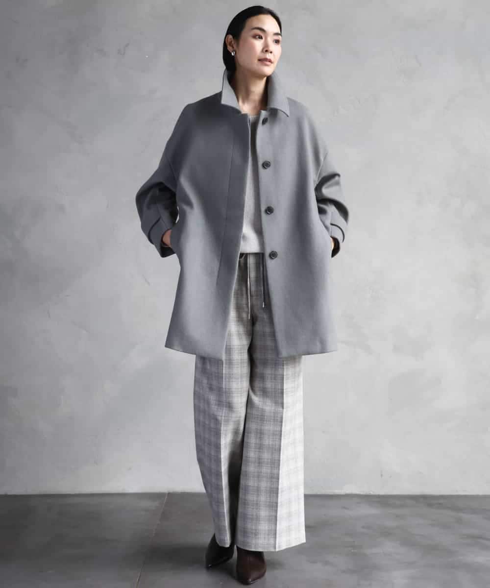 FMLAD13260 MICHEL KLEIN(ミッシェルクラン) 2WAYストレッチチェックワイドパンツ ライトグレー