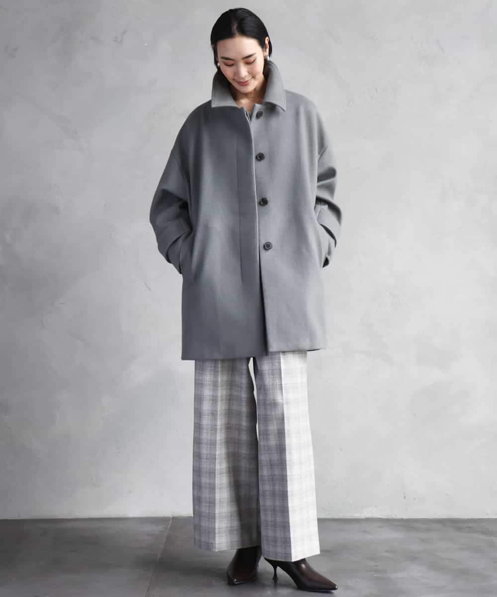FMLAD13260 MICHEL KLEIN(ミッシェルクラン) 2WAYストレッチチェックワイドパンツ ライトグレー