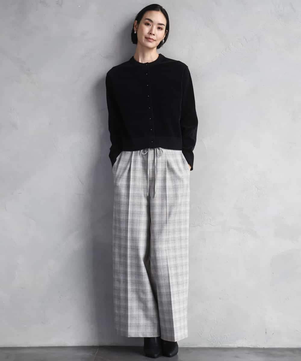 FMLAD13260 MICHEL KLEIN(ミッシェルクラン) 2WAYストレッチチェックワイドパンツ ライトグレー