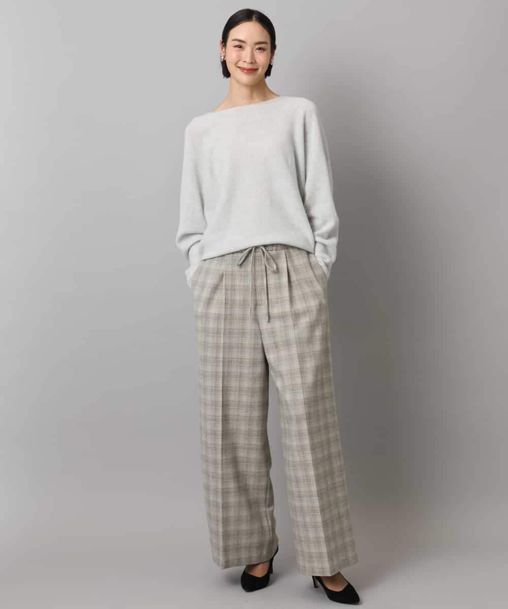 FMLAD13260 MICHEL KLEIN(ミッシェルクラン) 2WAYストレッチチェックワイドパンツ ライトグレー