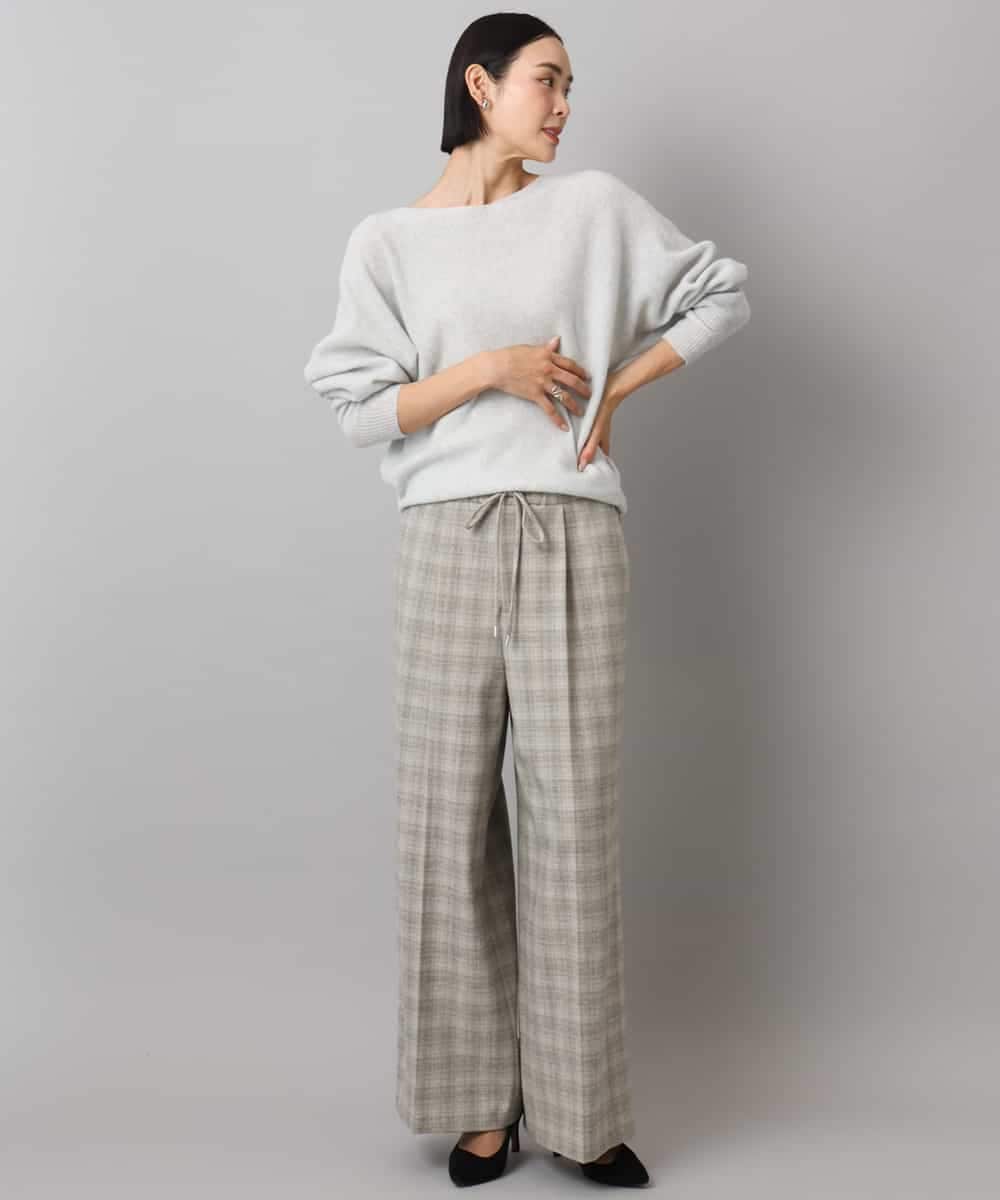 FMLAD13260 MICHEL KLEIN(ミッシェルクラン) 2WAYストレッチチェックワイドパンツ ライトグレー
