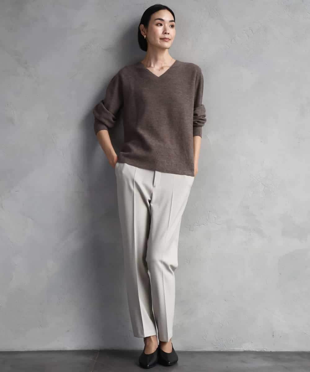 FMLAD31200 MICHEL KLEIN(ミッシェルクラン) ［定番素材］裏起毛ストレッチテーパードパンツ(機能素材) ベージュ