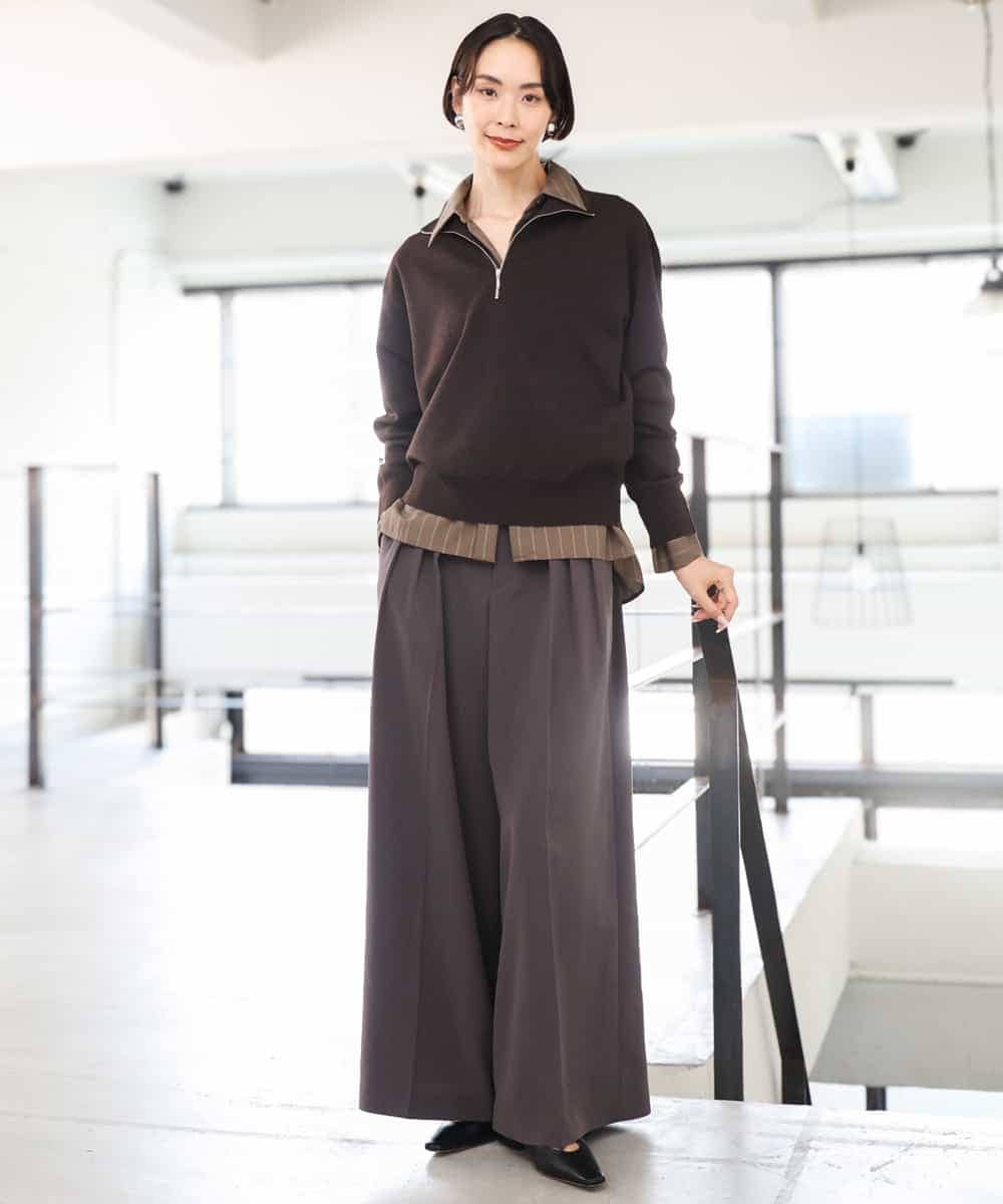 FMLAG02260 MICHEL KLEIN(ミッシェルクラン) 微起毛ワイドパンツ ダークキャメル