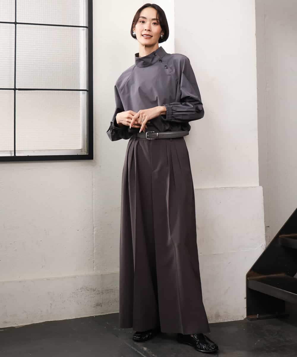 FMLAG02260 MICHEL KLEIN(ミッシェルクラン) 微起毛ワイドパンツ ダークキャメル