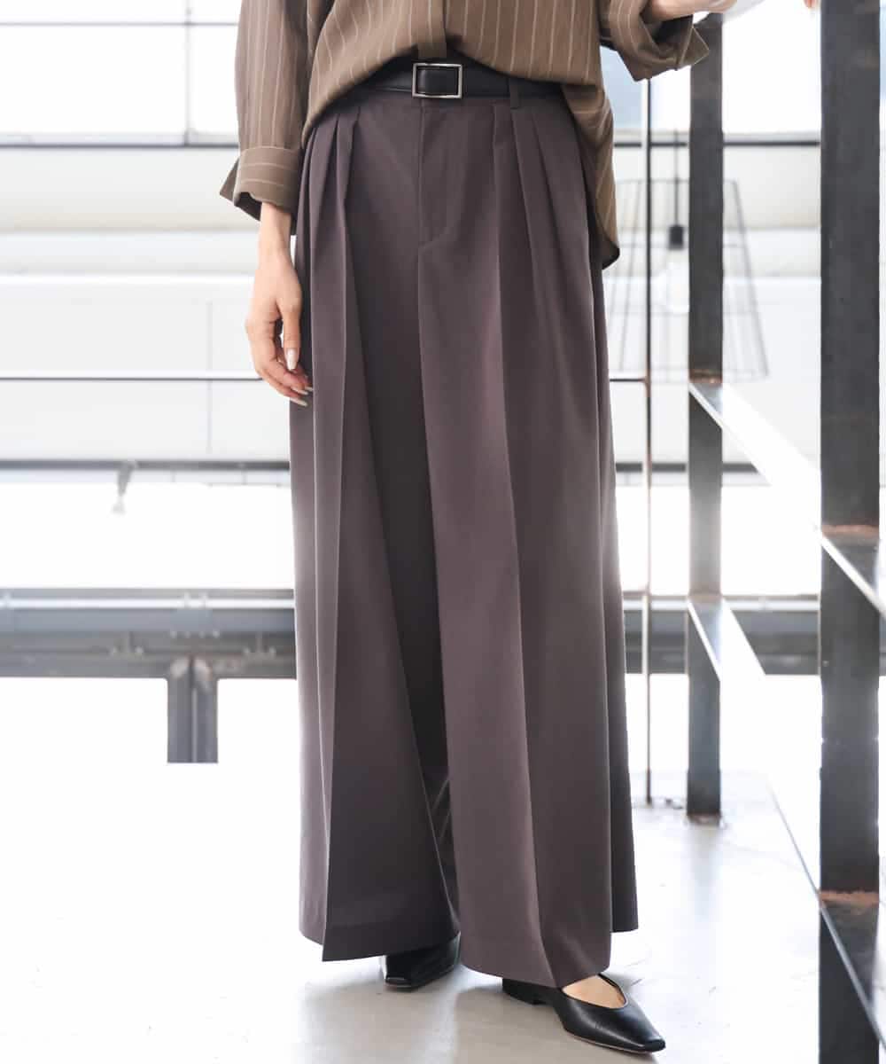 FMLAG02260 MICHEL KLEIN(ミッシェルクラン) 微起毛ワイドパンツ チャコールブラウン