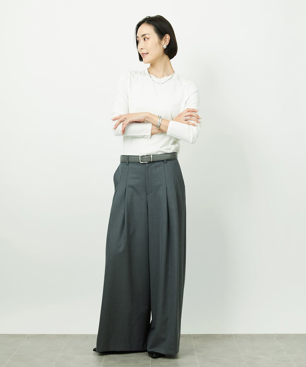 FMLBE28220 MICHEL KLEIN(ミッシェルクラン) 2タックワイドパンツ オフホワイト