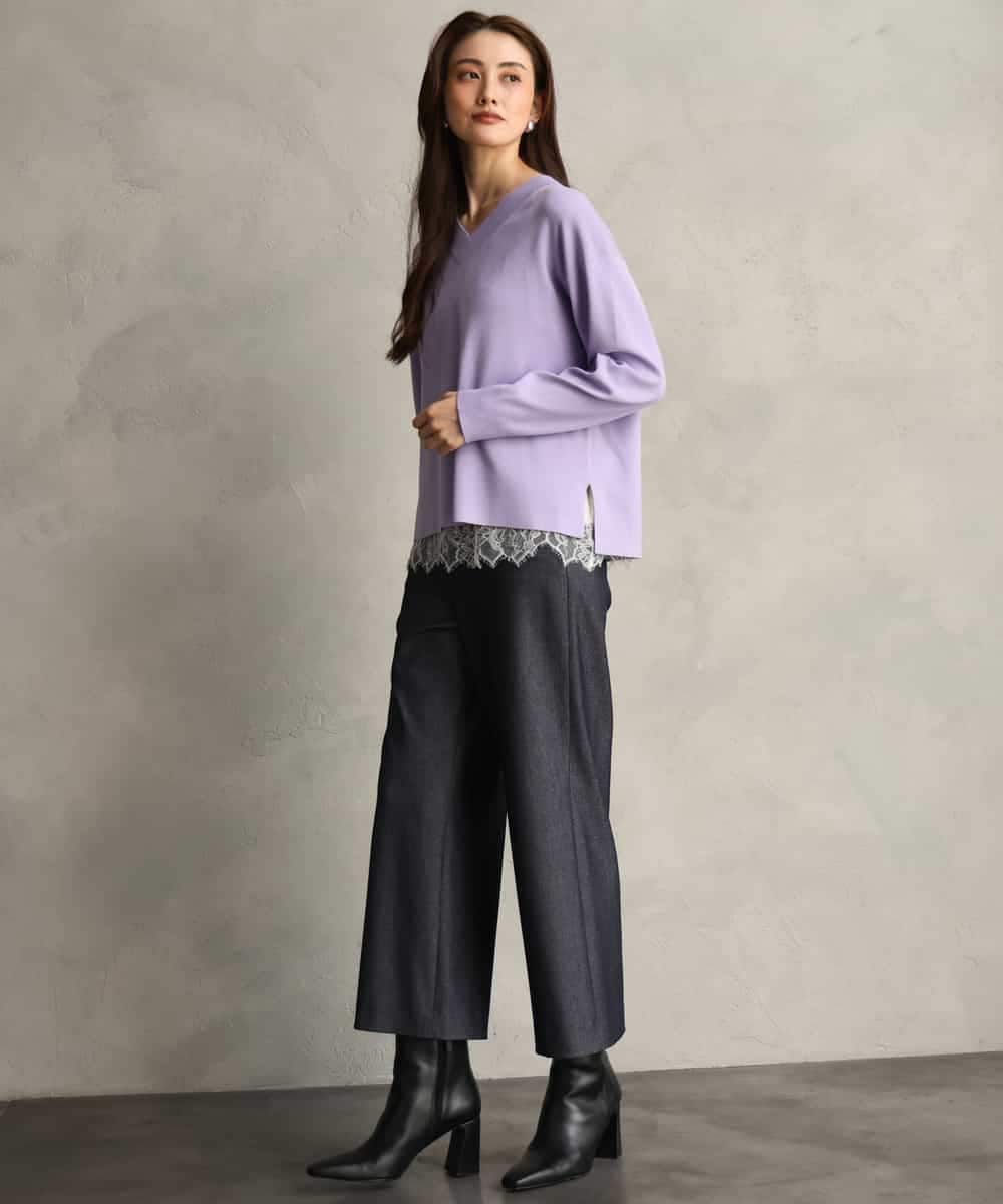 FMLDH53180 MICHEL KLEIN(ミッシェルクラン) [定番人気/新色追加]デニムライク裏起毛ワイドパンツ ネイビー